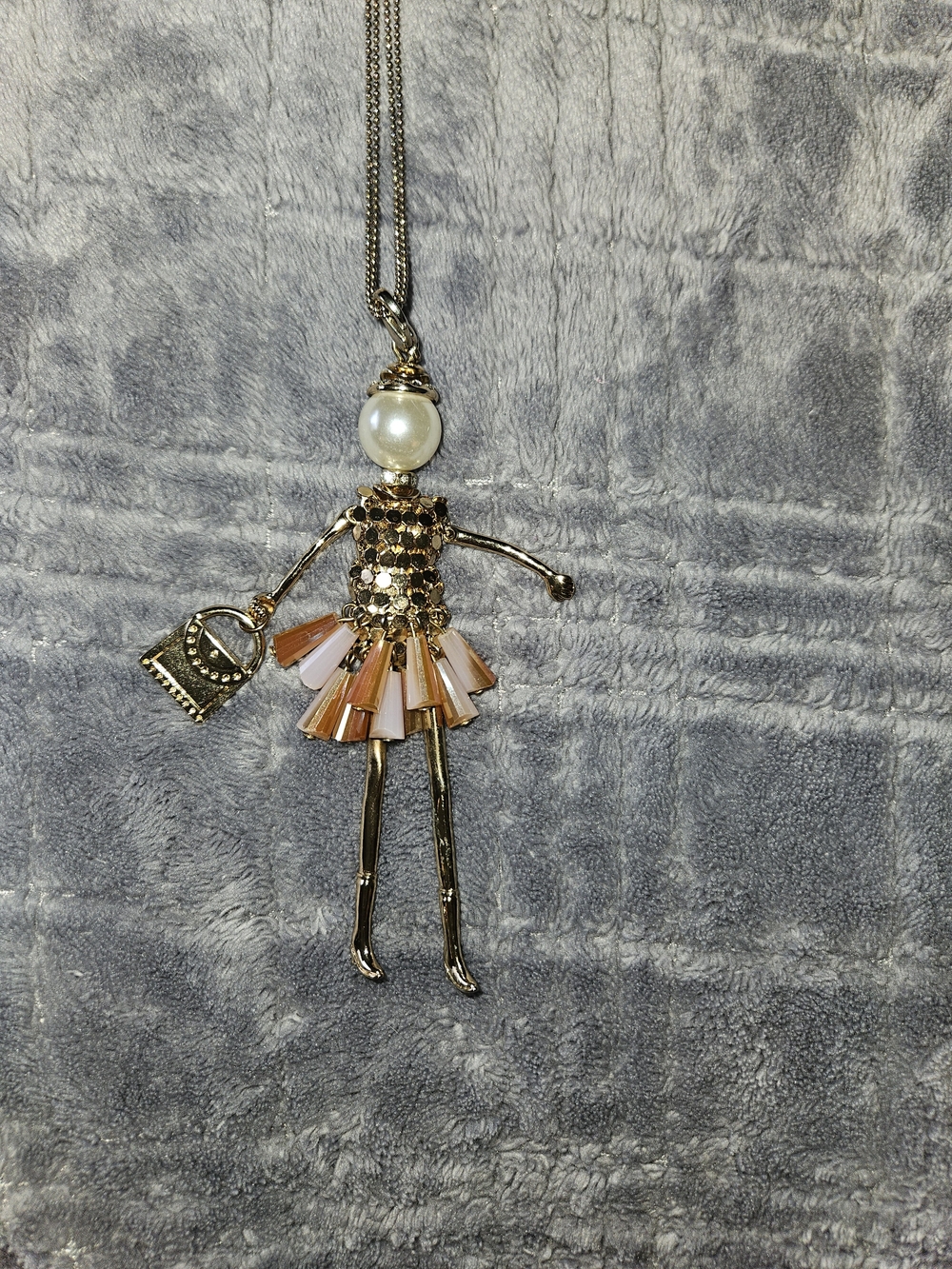 C&C California Articulated Doll Girl Pendant Necklace Gold Tone EUC
